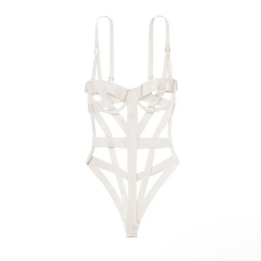 New! VS Very Sexy Strappy Banded Caged Teddy  White 45994